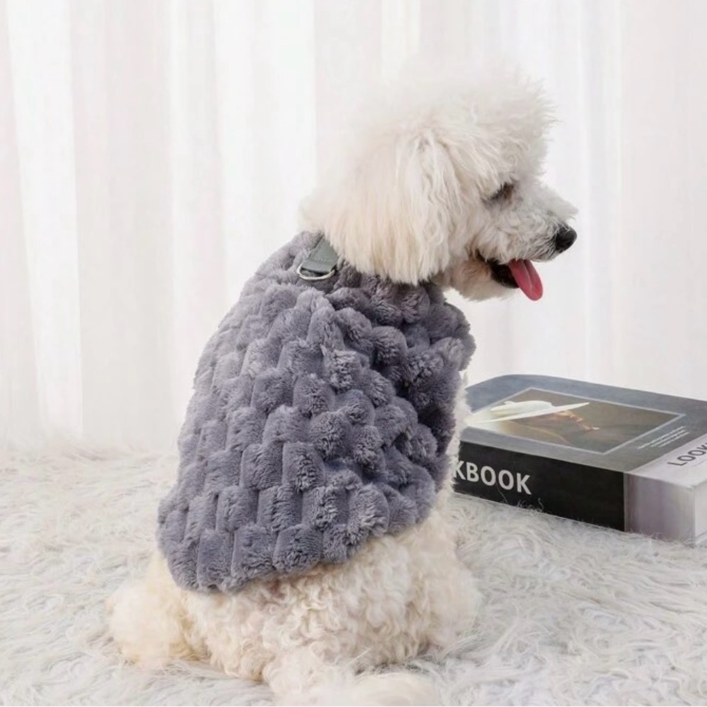 Dark Gray Velvet Fleece Crew Neck Sleeveless Dog Sweater | S | New